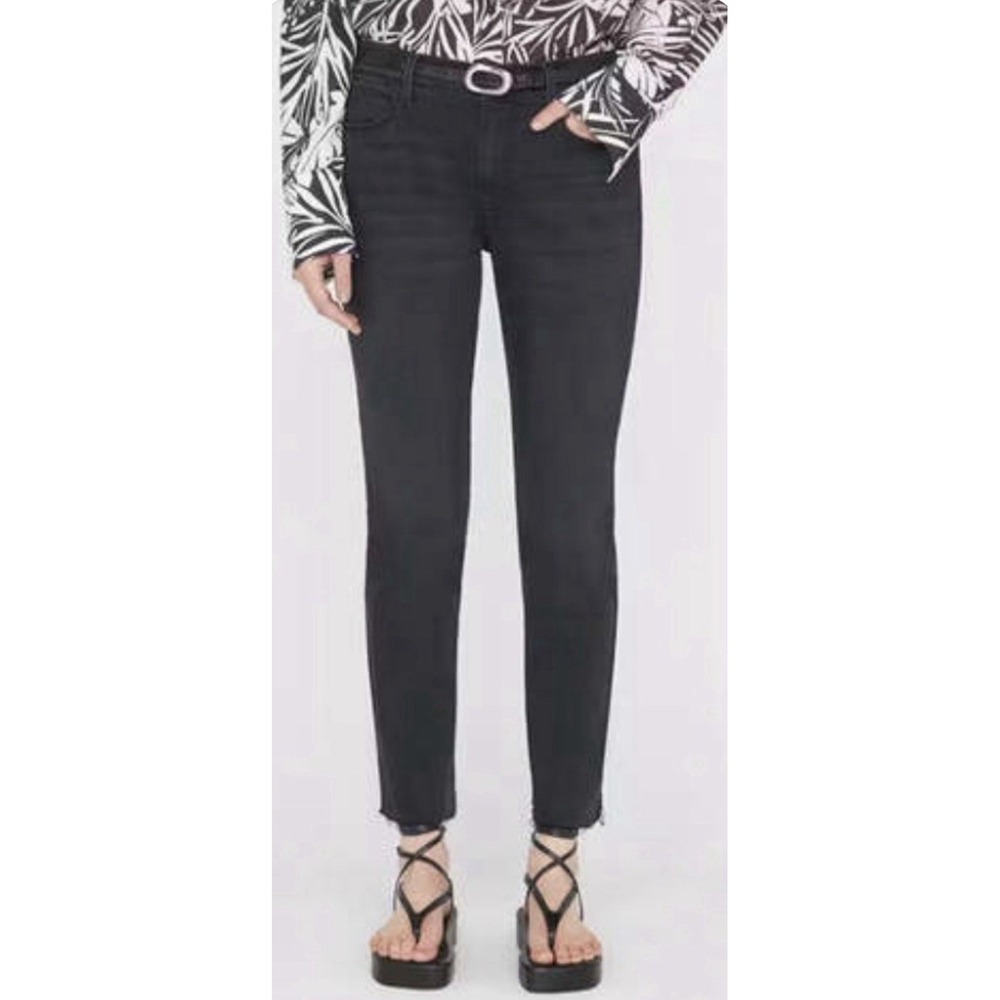 Frame Le High Straight Jeans Black Sz 27 Raw Hem Crop Inseam 27" Stretch Comfy
